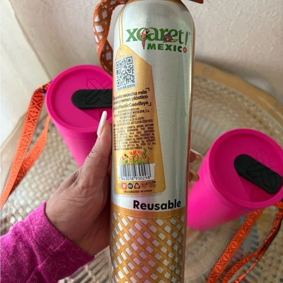 Xcaret MexicoPink Water Bottles with Orange Lanyards - Picture 5 of 7